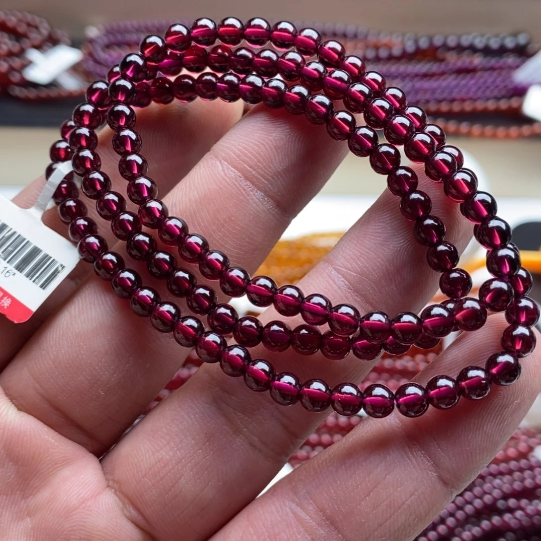 未镶嵌石榴石手链4.8mm毕业级玫红色