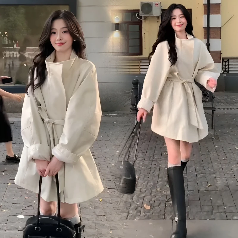 官图 韩系中长款风衣外套女2025春秋小个子气质高级感英伦风大衣