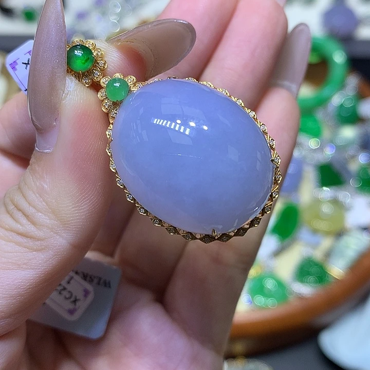 翡翠18K金镶嵌吊坠(不含链)