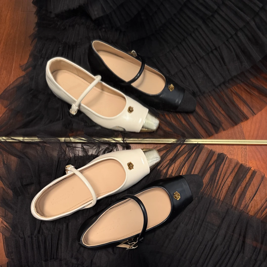 5cm内增高~小个子小香风山茶花拼接浅口玛丽珍鞋女25新款通勤单鞋