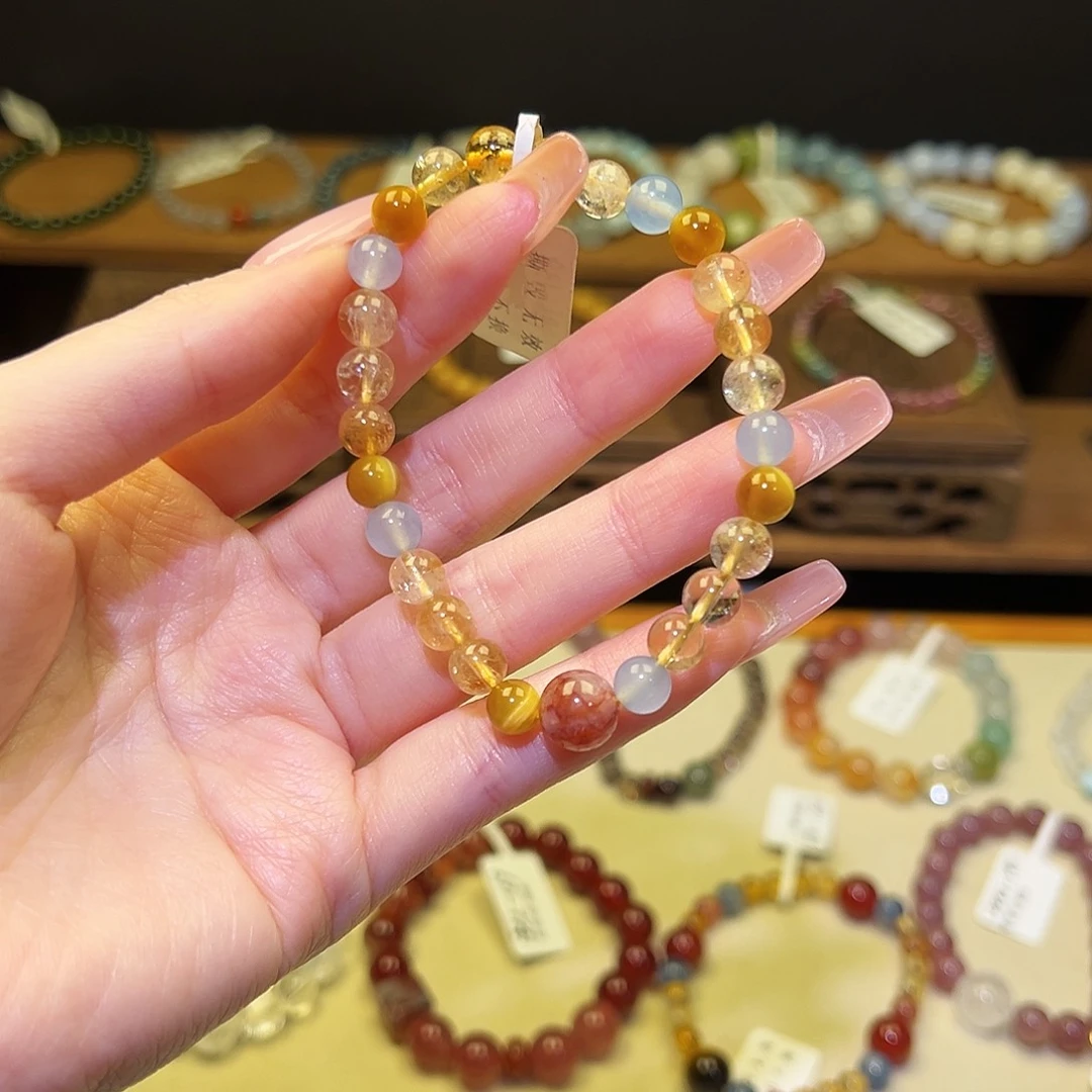 手串银S925镀金镶嵌水晶黄1496