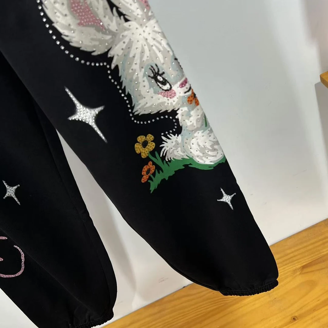 R-4 EH潮牌秋季女款小兔烫钻时尚百搭休闲裤 CW158