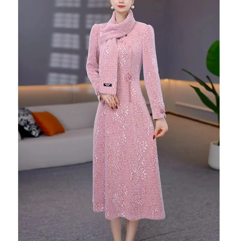 DBF-25B102MJ 25年新款秋冬季加厚显瘦温柔气质中长款连衣裙M-5XL