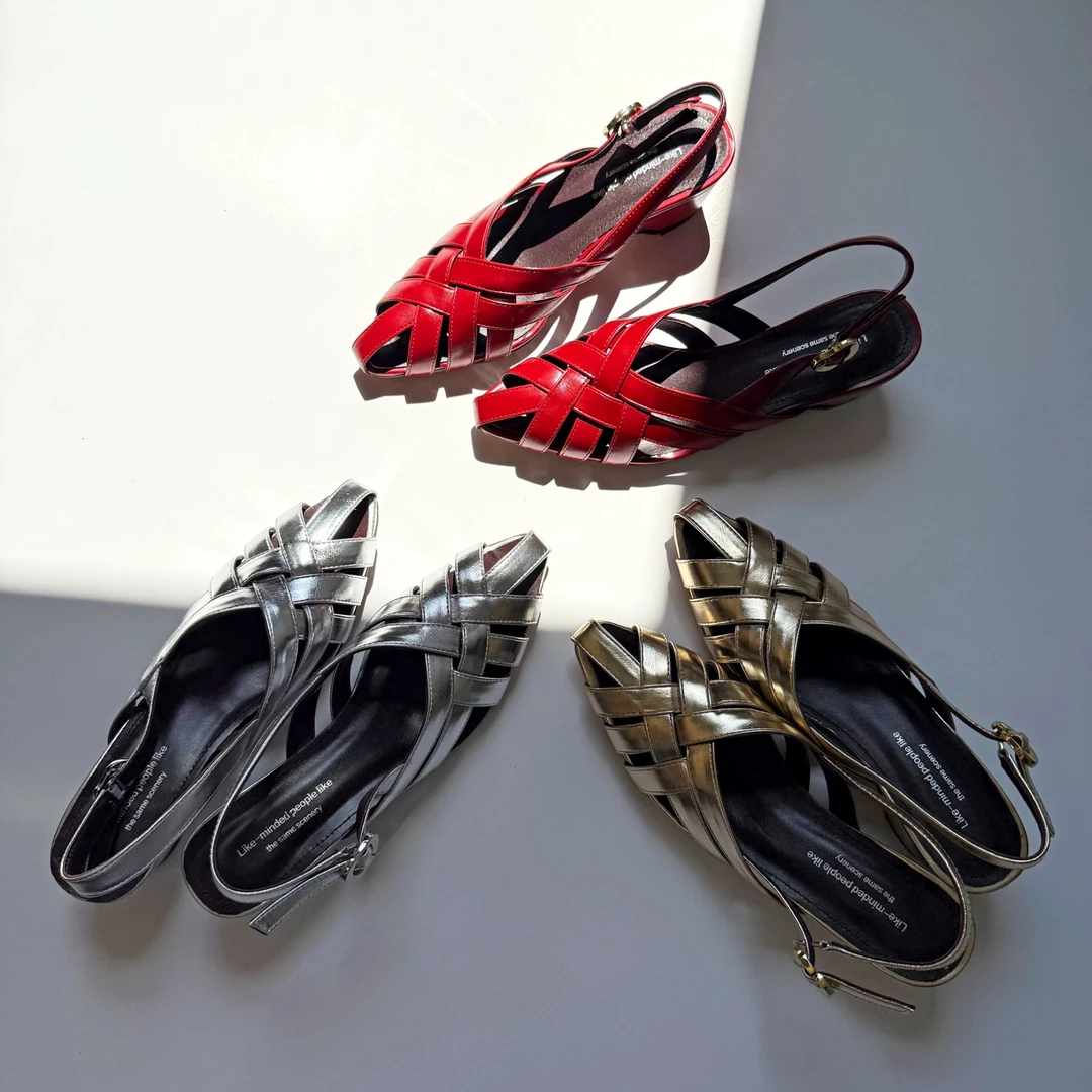 牛皮/5.5CM/编制风法式百搭清冷气质凉鞋女凉鞋女款2025新款爆款