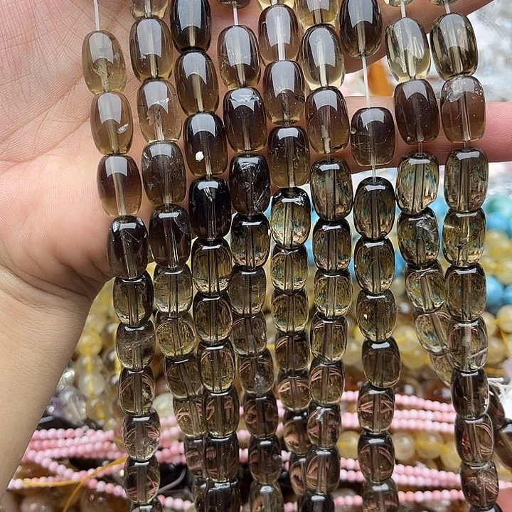 玛瑙/玉髓未镶嵌珠宝半成品一条9/13mm茶晶桶珠