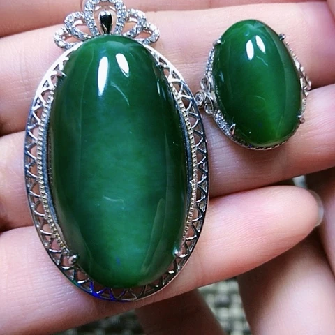 和田玉银S925镶嵌戒指