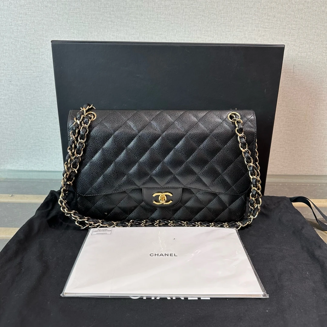 95新 Chanel/香奈儿 黑金 jumbo CF链条单肩斜挎包 03153