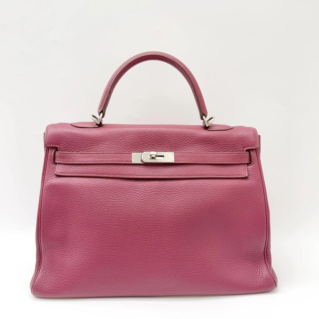 99新 Hermes/爱马仕 kelly35手提包托斯卡紫色框N刻togo皮