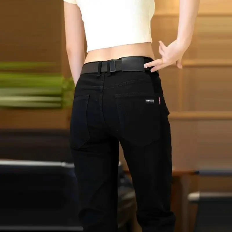 BOMP黑色牛仔裤男士春秋厚款直筒修身潮流加绒休闲百搭弹力牛仔长