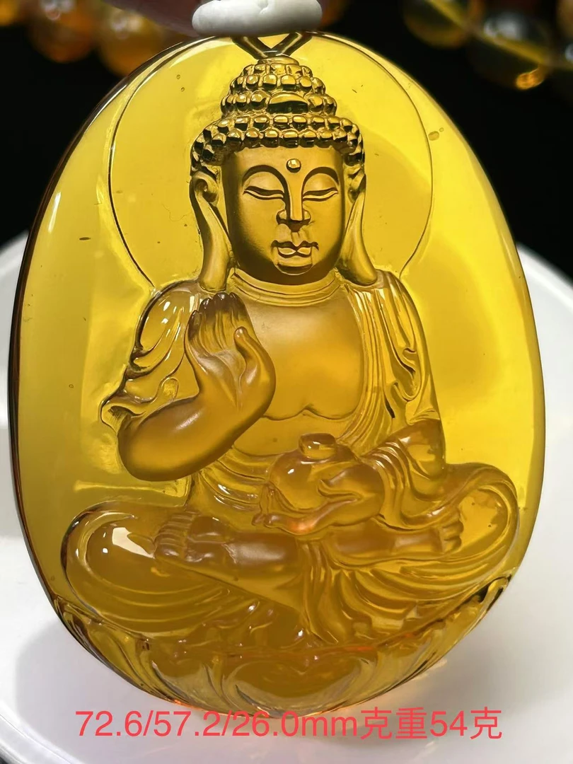 【萍姐珠宝】缅甸琥珀天然原矿精品蓝珀特色天空蓝精雕阿弥陀佛吊坠