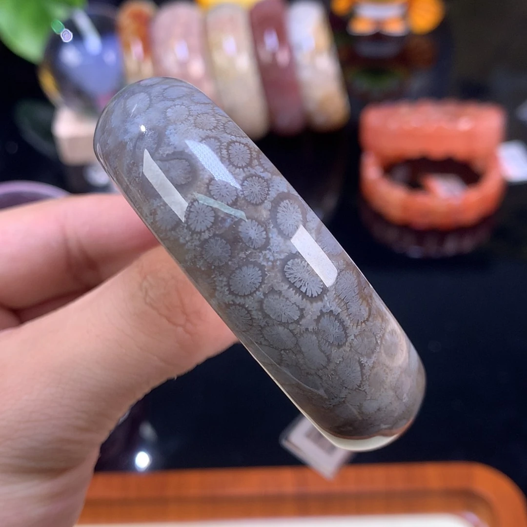 【闪购商品】颈饰未镶嵌硅化珊瑚（珊瑚玉）47号黑蓝豹纹54.7圈