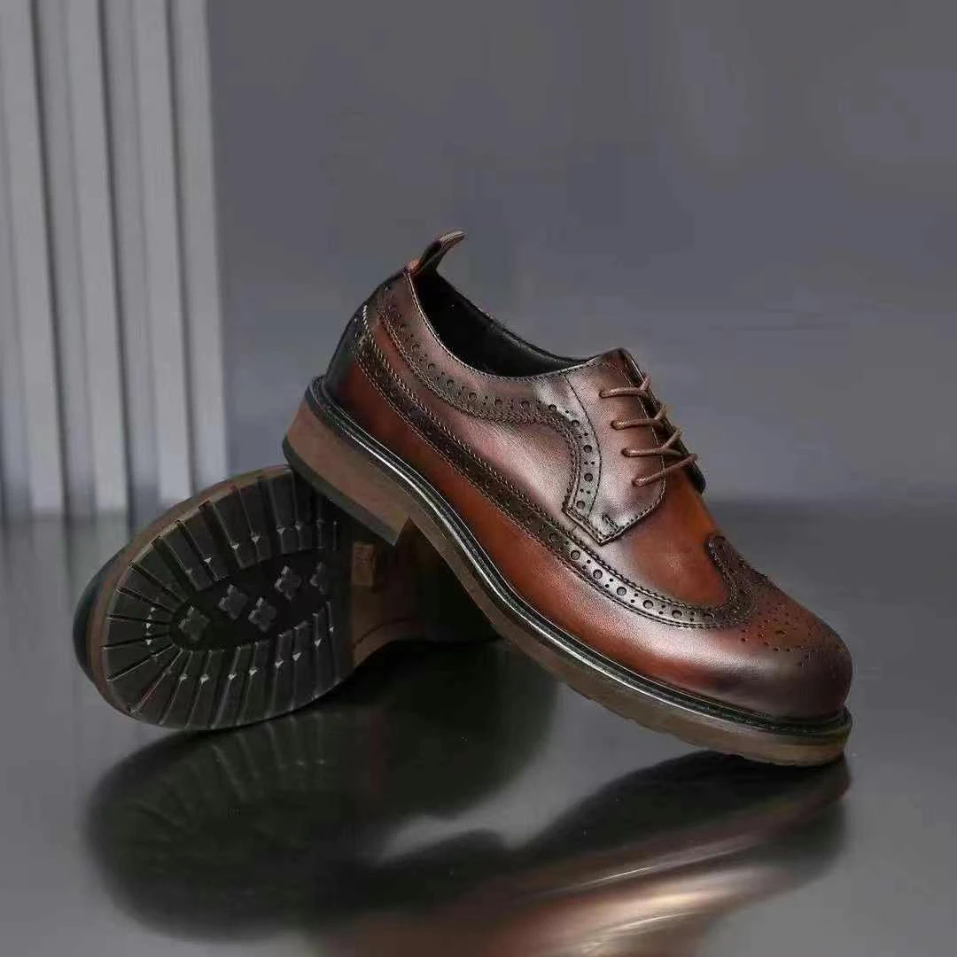 布洛克雕花男鞋真皮手工复古休闲鞋英伦风商务正装皮鞋增高结婚鞋