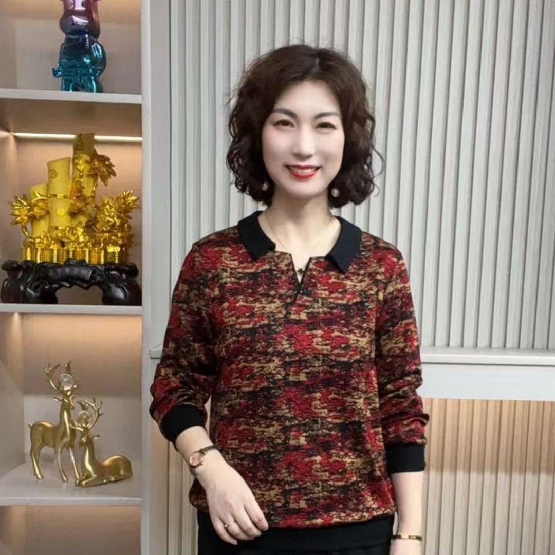 妈妈装流行时尚潮牌女装宽松秋装女士欧若拉独特漂亮上装休闲长袖