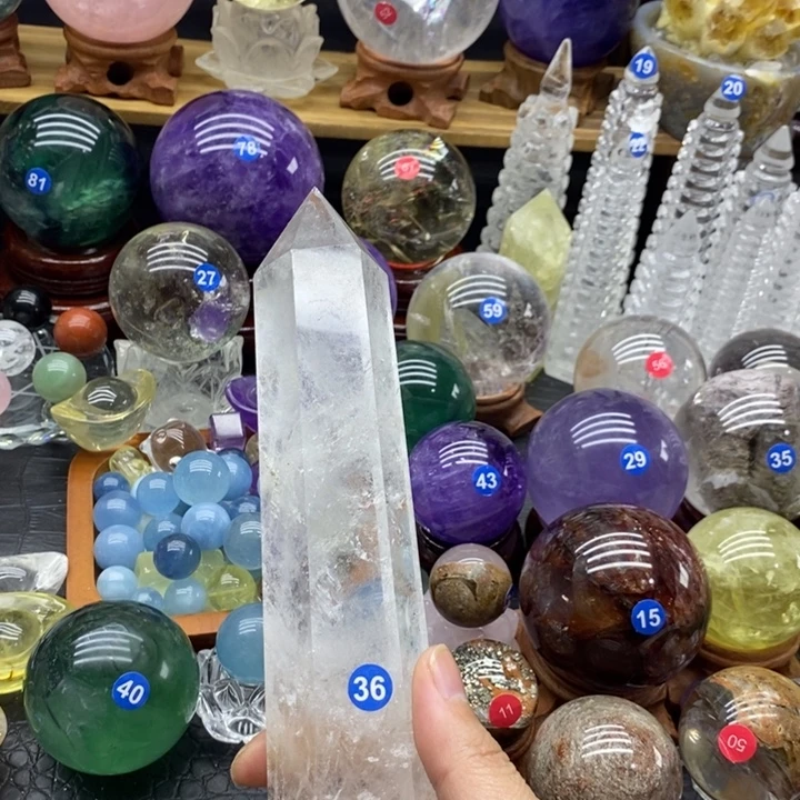 石材天然白水晶柱