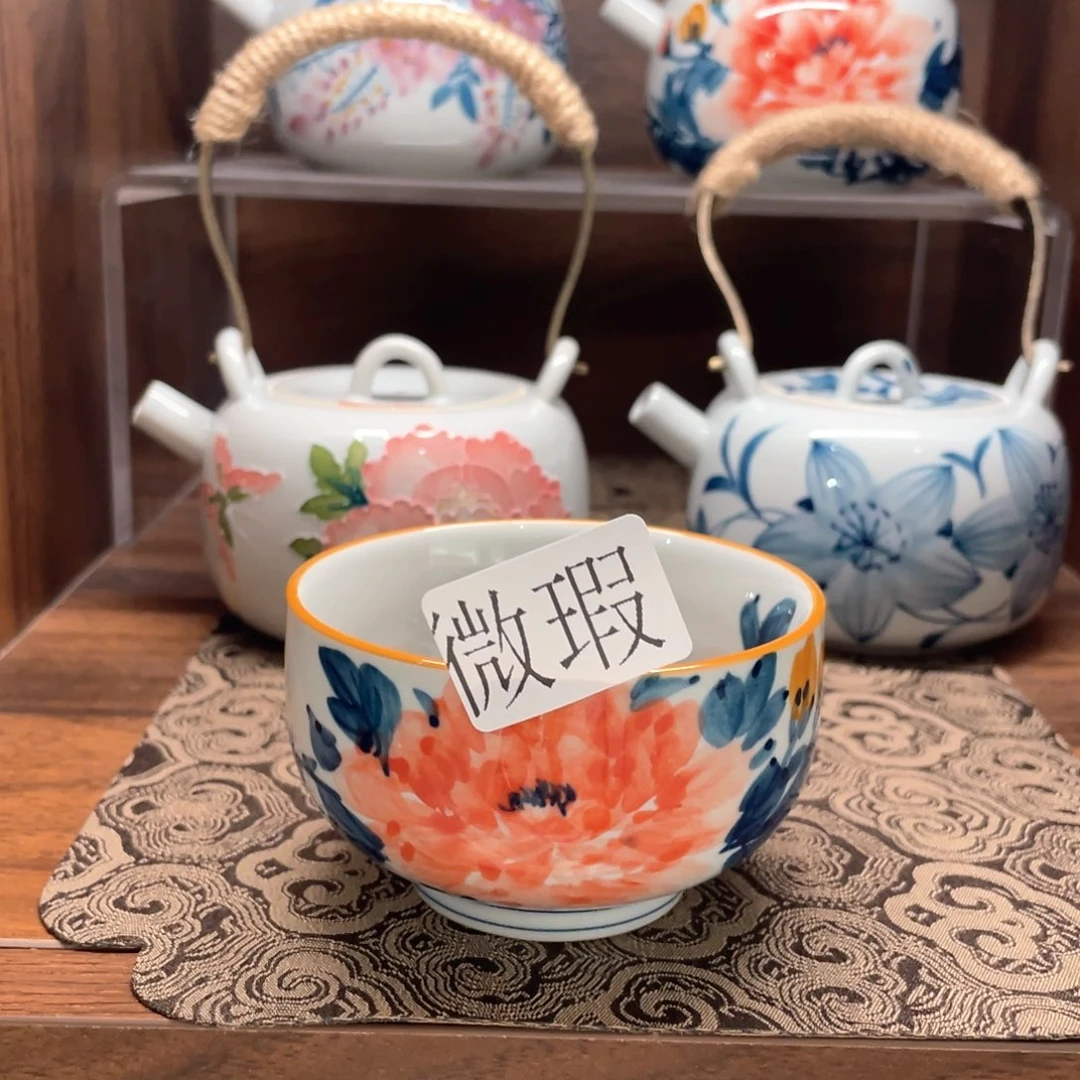 釉下手绘茶具微瑕