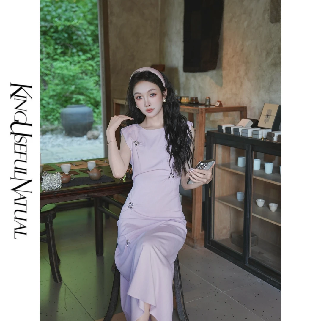 KUN【银花谷】精美点缀 花纱肌理扭结设计亮眼露肤凉感显瘦连衣裙