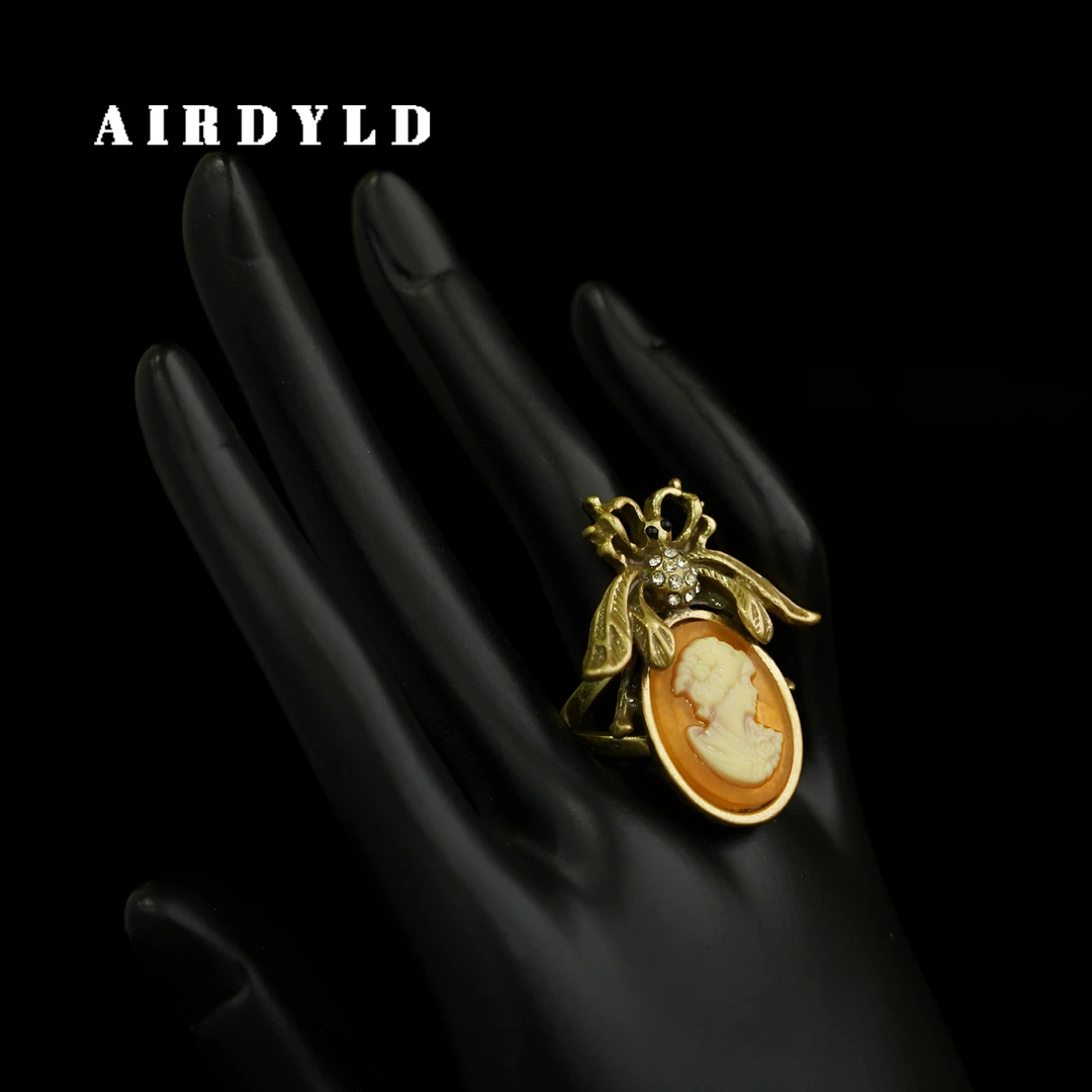 黄铜戒指 【卡梅奥戒指】手工浮雕蜜蜂复古金色法式欧美开口戒指