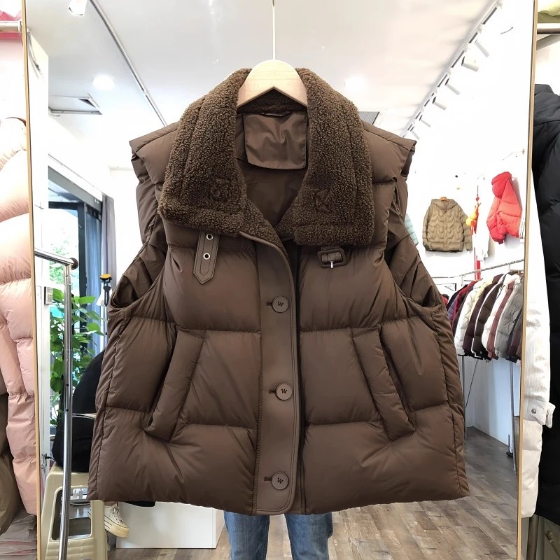 【300斤胖妹妹】时尚翻领拼接马甲冬季2025新款高级感黑色显瘦外穿