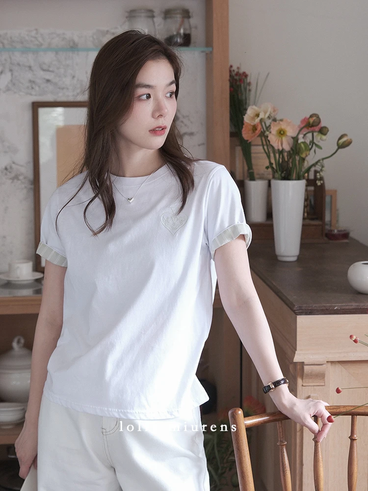 缪恩诗SPRING x「心爱之人～❀」刺绣字母短袖T恤M2501020107