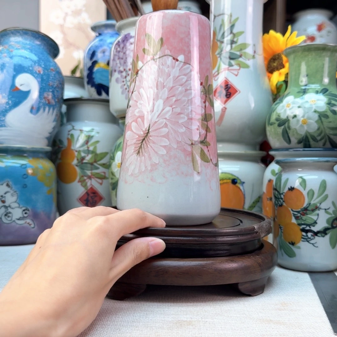 景德镇陶瓷手绘花瓶无孔