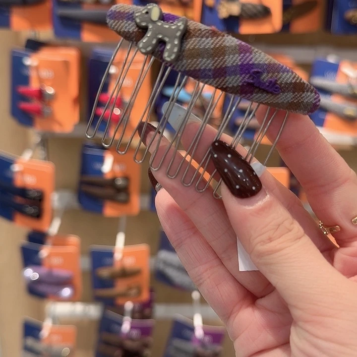 紫色格子小狗插梳