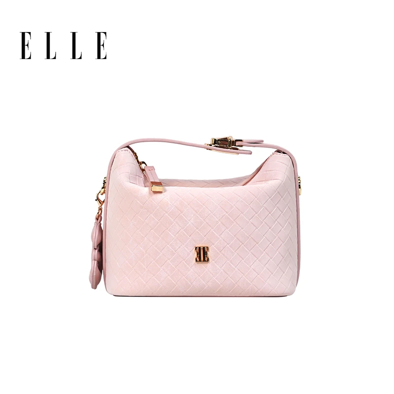 ELLE25春季上新时尚浪漫菱格纹拼接度假经典饭盒斜挎包46701