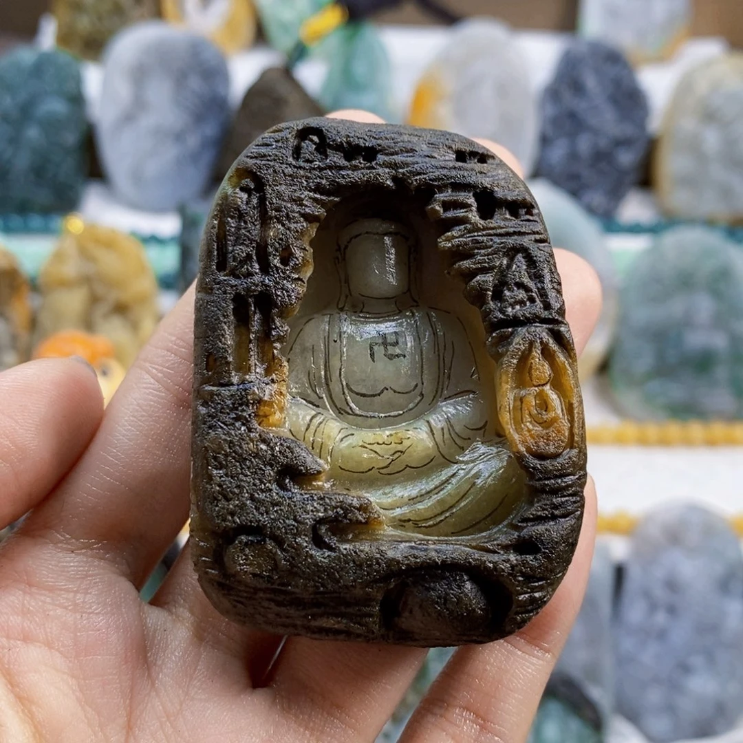 毛***妞定制翡翠未镶嵌阿弥陀佛