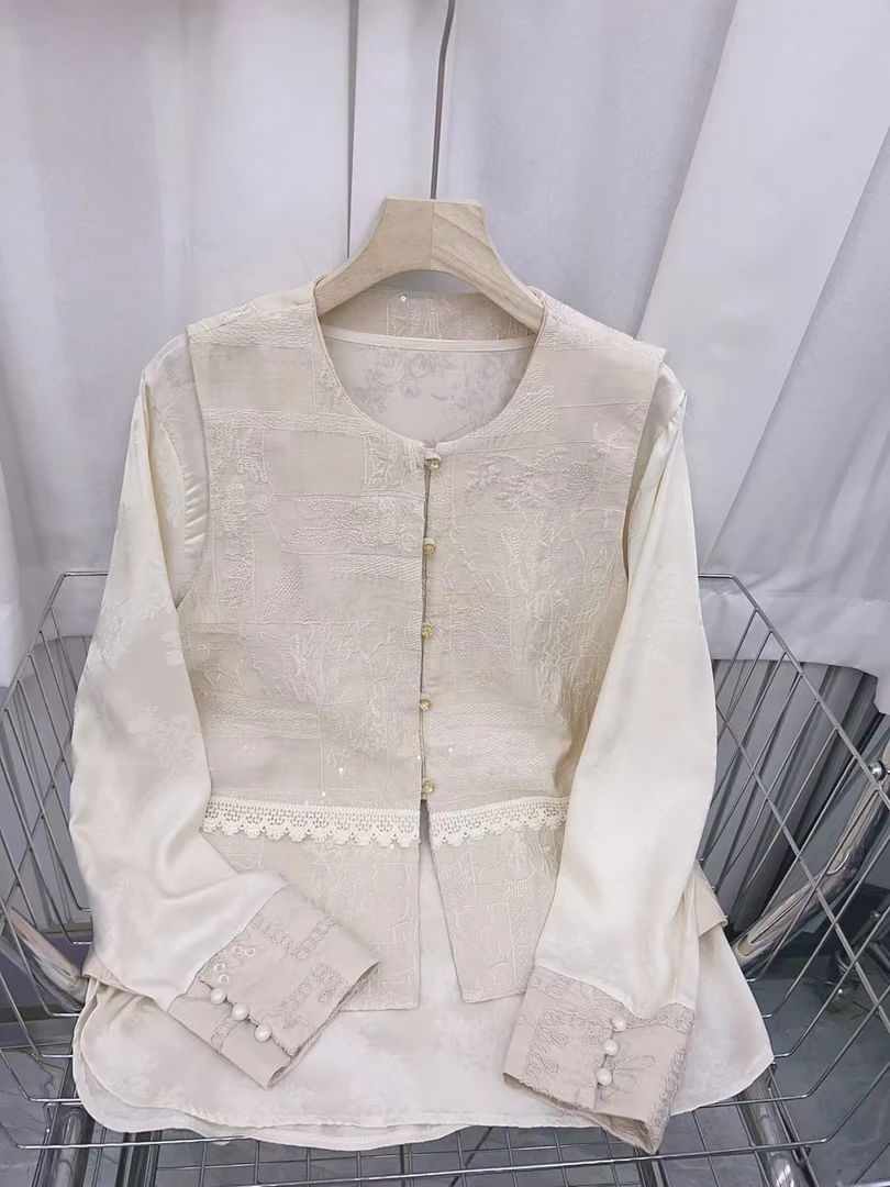 【欢喜】春秋季新款时尚套装女国风新中式无袖马甲上衣打底衫两件套