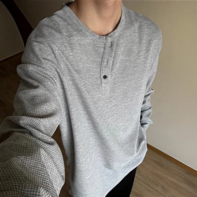 春秋季潮流亨利领打底卫衣日系休闲大码男装宽松百搭帅气上衣长袖