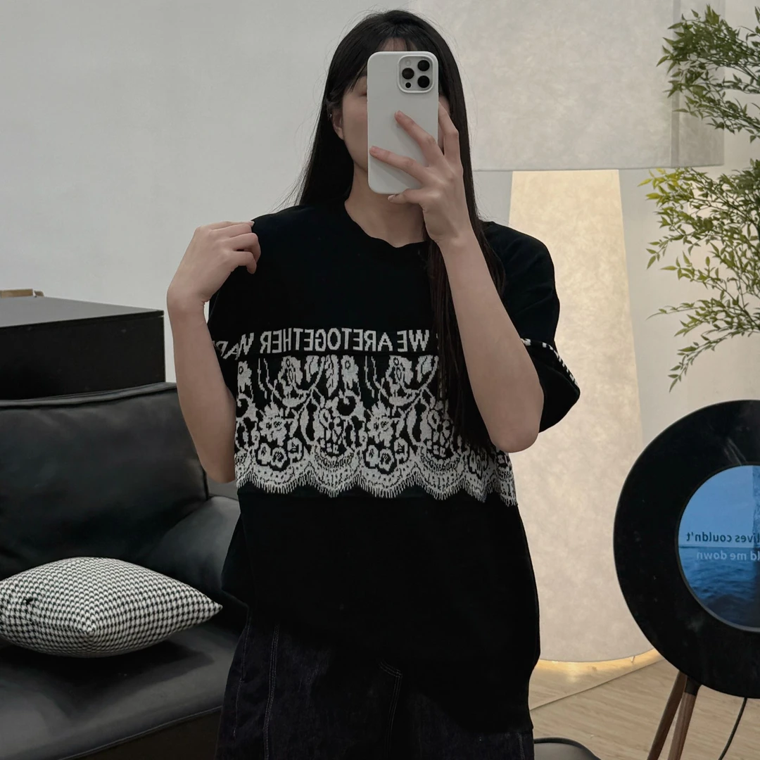 JUANJUAN自制黑身中间白色嵌花短袖