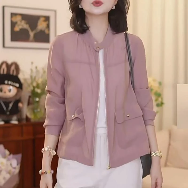2025夏季新款女士大码胖mm时尚短外套气质显瘦防晒衣粉色户外衬衫