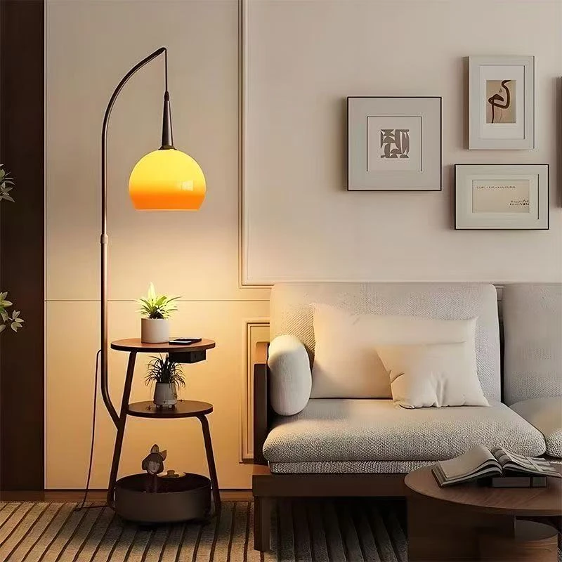 中古风落地灯客厅沙发旁边茶几氛围灯具卧室床头柜置物架一体台灯