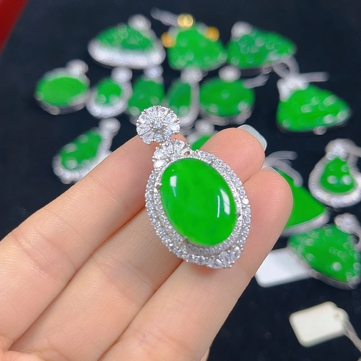 翡翠银S925镶嵌吊坠(不含链)