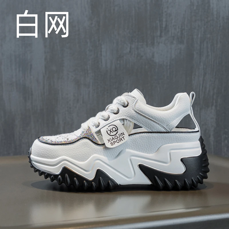 2025夏季爆款洞洞鞋女休闲小白鞋女厚底小个子增高鞋子女时尚百搭