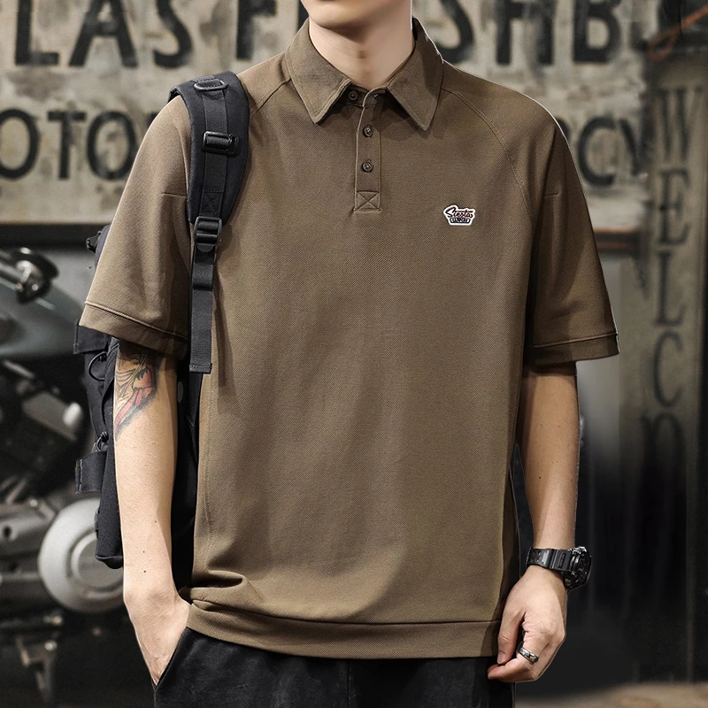 美式休闲高级感POLO衫男士短袖翻领T恤夏季250G重磅插肩半袖体恤T