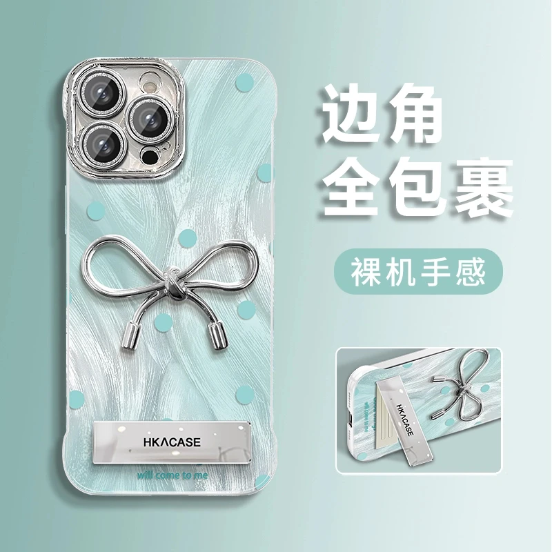 波点蝴蝶结适用苹果vivo华为oppo小米iPhone16羽纱无边框手机壳