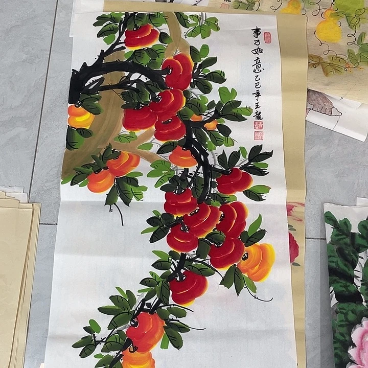 国画国画作品书法作品原稿三尺柿子