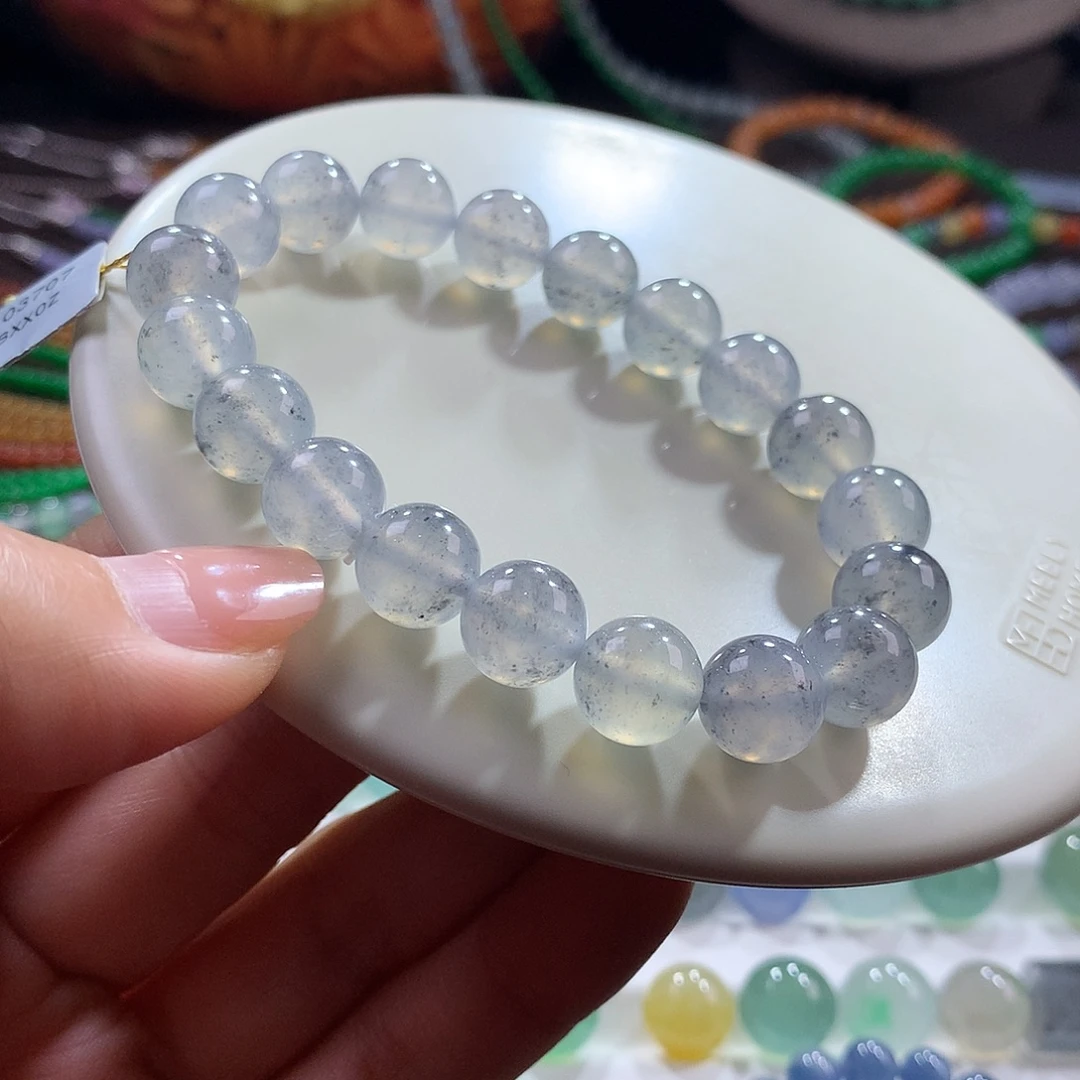 翡翠未镶嵌手链！高货低漏！完整～黑冰飘花卡10