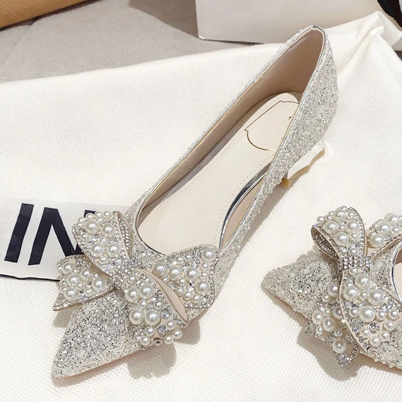 仙女风婚纱婚鞋女粗跟2024年春秋新款甜美温柔蝴蝶结气质低跟单鞋