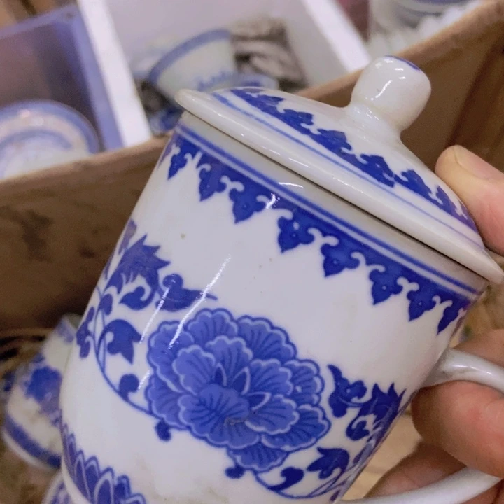 陶景德镇青花芙蓉花办公杯