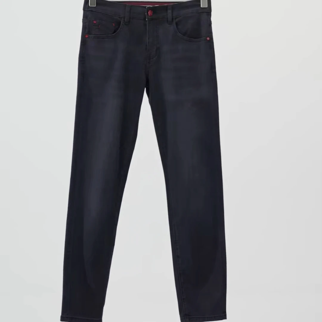 若晴商贸 2025春夏大码轻奢黑灰色男牛仔裤高端洗水修身小直筒裤