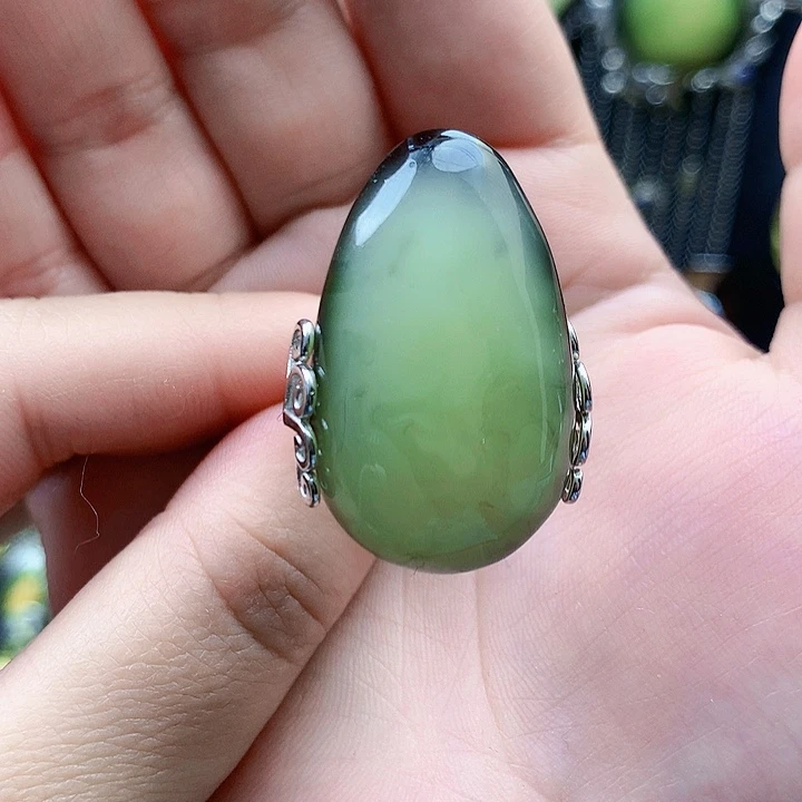 琥珀裸石银S925镶嵌戒指