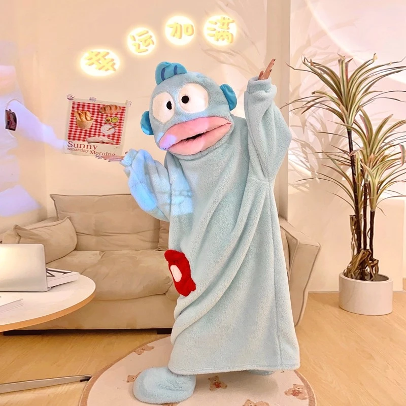 丑鱼潮流睡袍女秋冬季珊瑚绒搞怪可爱卡通大嘴鱼睡衣浴袍加厚加绒
