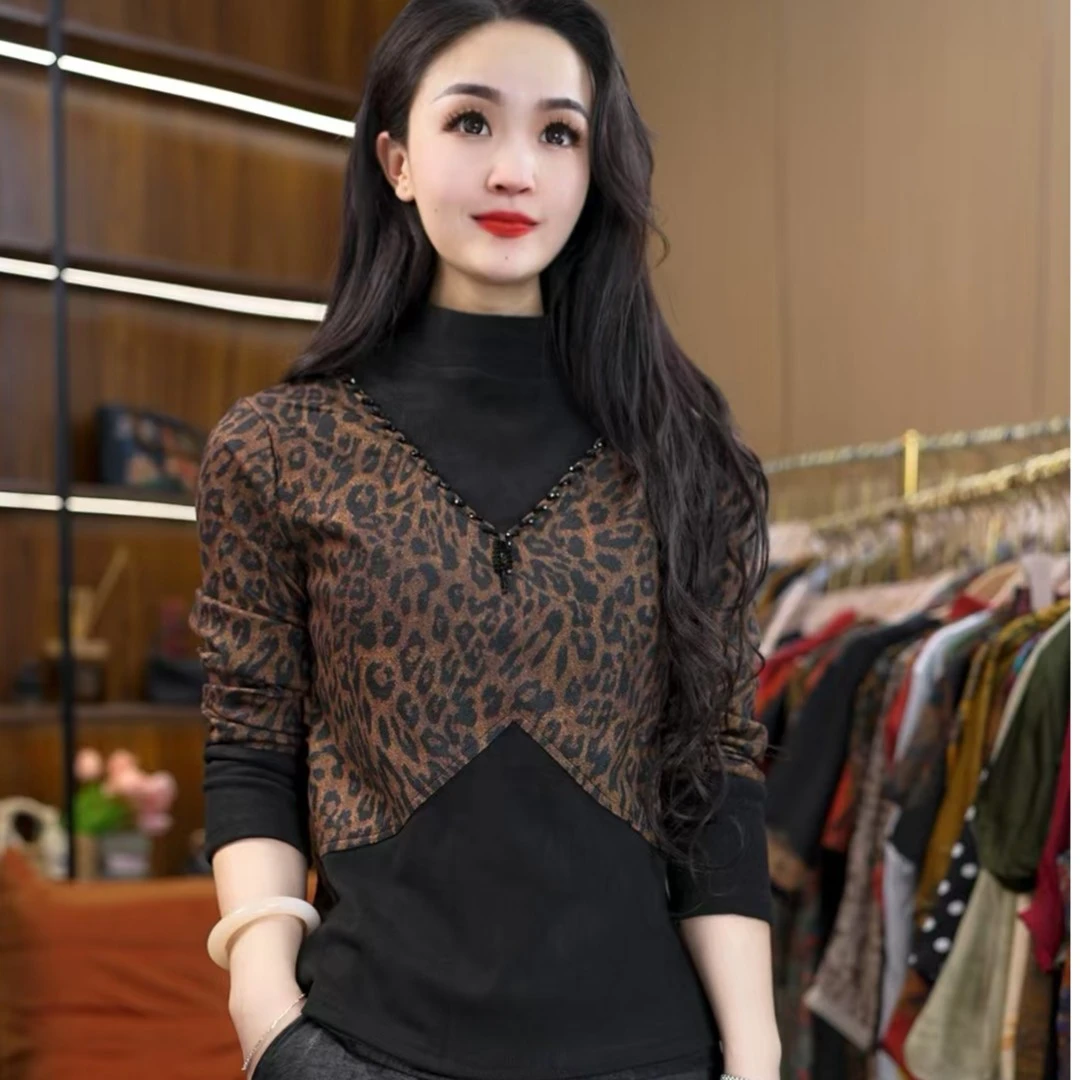 16000-11(豹纹）新款女士长袖小衫上衣