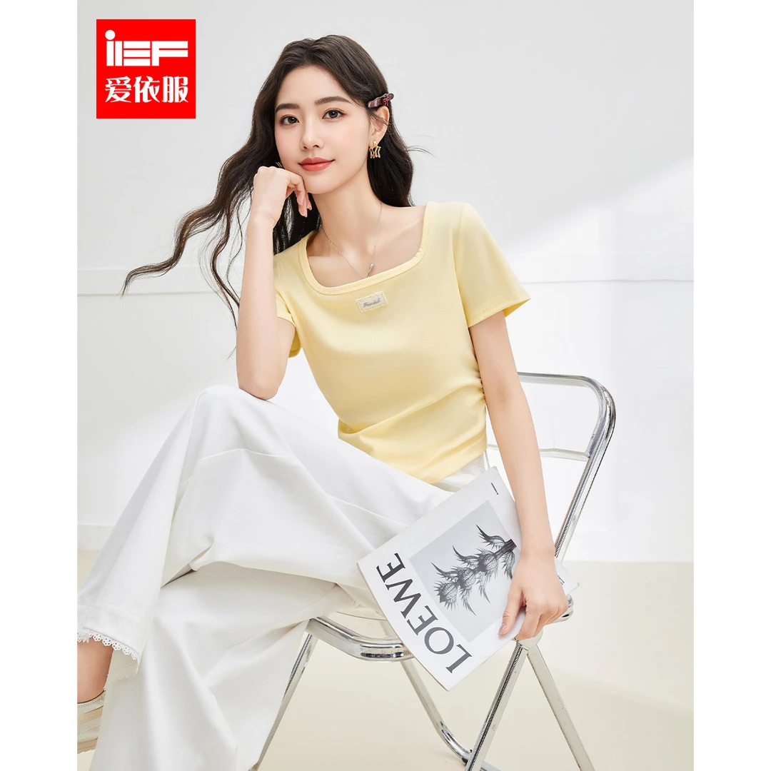 IEF/爱依服短袖上衣2025夏季新款甜美气质设计感修身T恤流光风