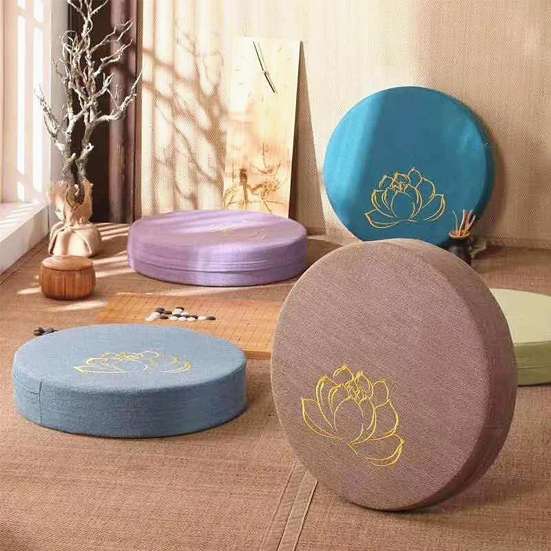 日式棉麻简约圆形榻榻米蒲团坐垫加厚拆洗飘窗家居地垫打坐禅修垫