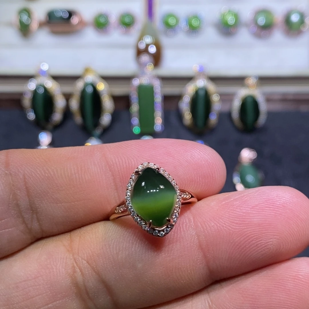 和田玉（碧玉）戒指银S925镶嵌