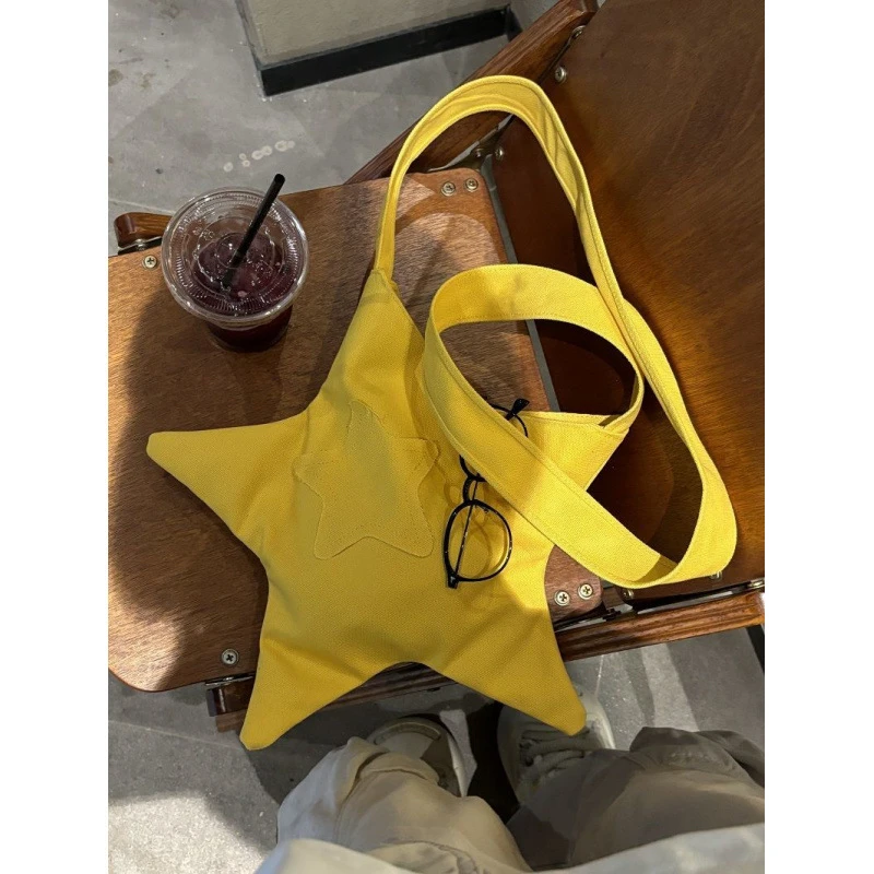 可爱星星新款斜挎包百搭黄色帆布包外出便携实用单肩包吸睛亮眼
