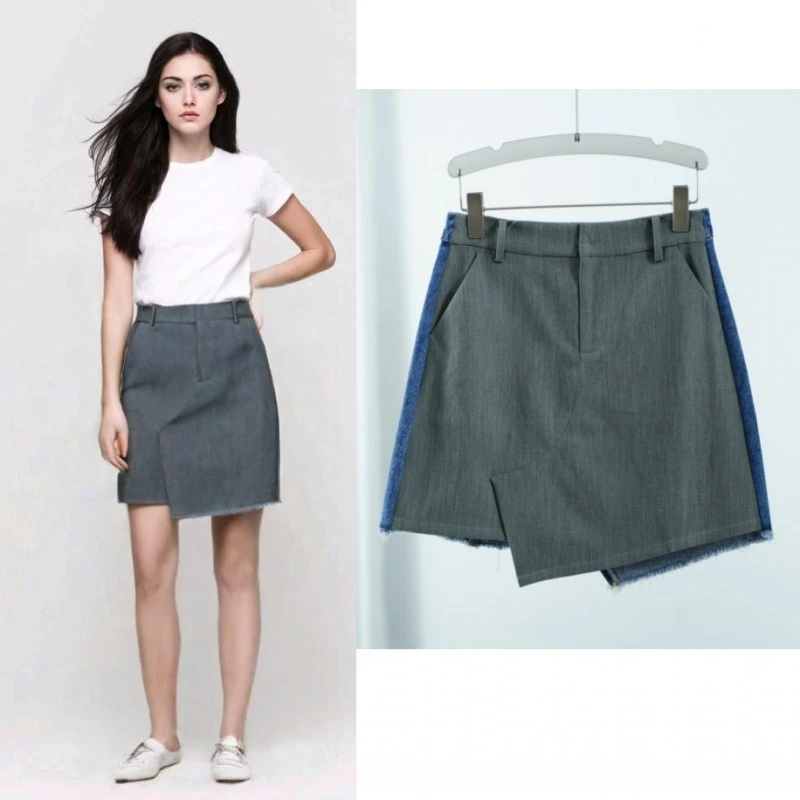 莉推荐【三C・伊】S597-5   双面拼接牛仔短裙灰色Y22310928Q20