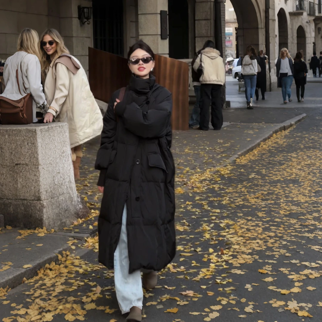 《画弦听雪》中长款羽绒服文艺韩版白鸭绒简约高级感保暖外套潮